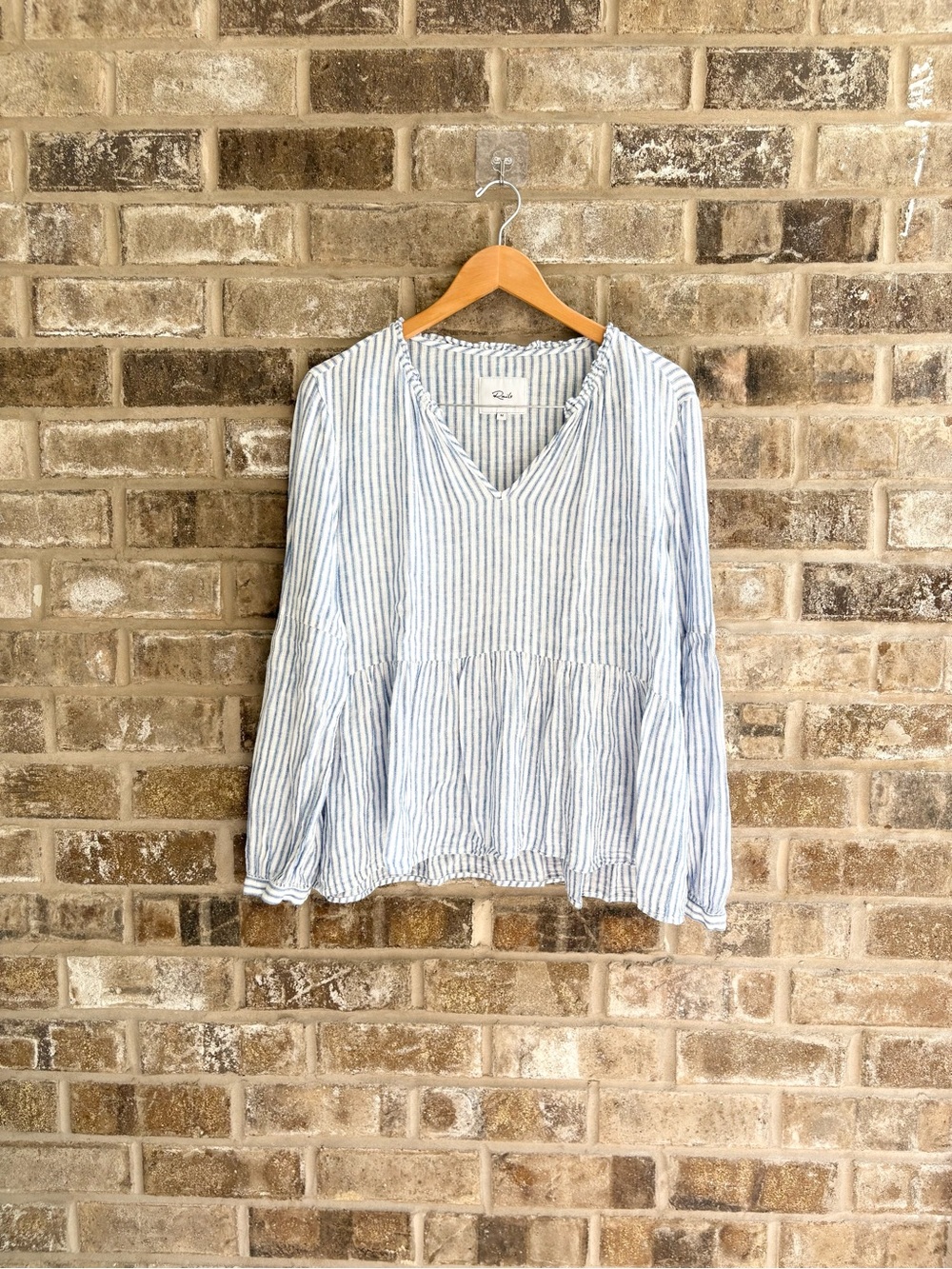 Rails Light Blue & White Striped V‑Neck Peplum Top